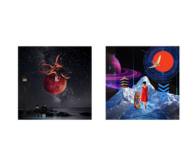 collage collage collage art cosmic illustraion octopus vector art