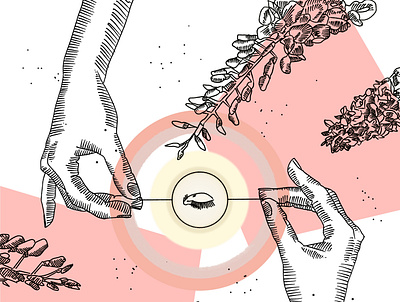 Pink moon boho design eye flat flowers handdrawn hands hippie illustration ink moon nature spiritual stippling