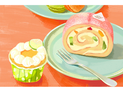 cake roll cakes draw food illustration sweet