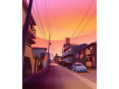 Sunset draw dusk illustration street sunset