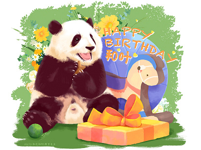 Baby Panda HeYe's 1th Birthday Commemorate illustration commemorate draw giant panda illustration