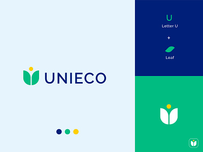 UNIECO Logo Design - U Letter Leaf Logo branding branding identity creative logo design graphic design illustration logo logo design logos minimal logo minimalist modern logo vector