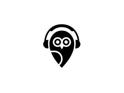 "Melodious Owl" Logo black and white blog headphones logo melodious owl simple