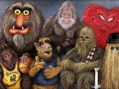 Hair addams family alf bigfoot chewbacca digital painting gossamer hair harry and the hendersons illustration looney tunes mashup muppets pop culture star wars sweater vest sweetums teen wolf