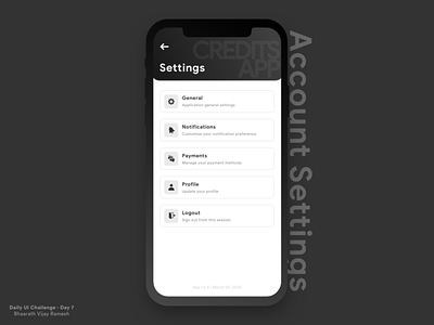 App Settings account settings mobile ui settings page ui design