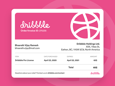 Dribbble Email Receipt