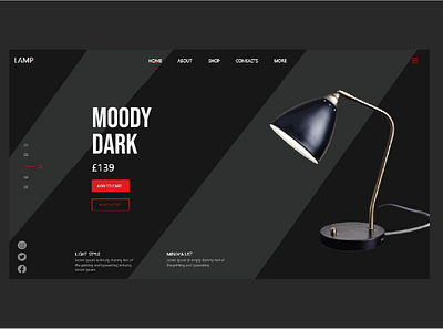 Lamp web header UI 2021 art black design designs ecommerce ecommerce design illustration lamp red technology technology ui typography ui ux design vector