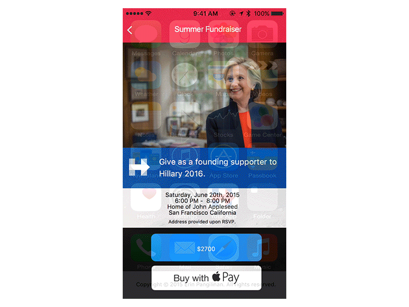 Hillary for America mobile fundraising with Apple Pay