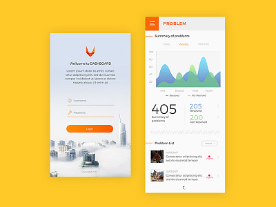 Login and Summary of Problems Dashboard dashboard design grap invite login problem summary ui