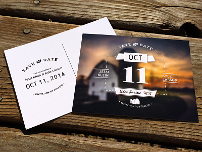 Save The Date barn invite postcard print save the date typography wedding