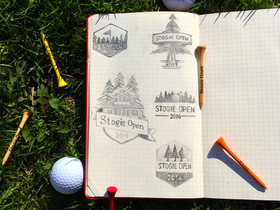 Stogie Open 2014 Sketches cabin drawing golf hand drawn logo logo design sketch trees