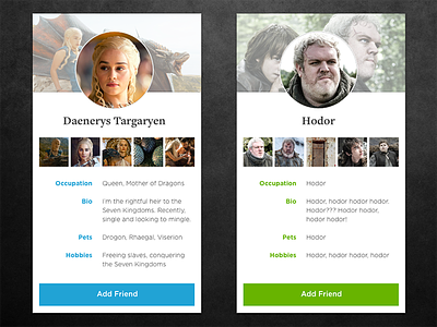 Game of Thrones Profiles DailyUI #006 dailyui game of thrones hodor profile profiles social