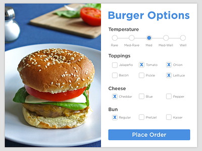 Burger Settings - DailyUI #007 burger card cheeseburger dailyui options settings
