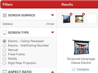 Projection Screen Tool builder configurator selector ui