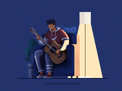 Guitar boy guitar illustration night portrait