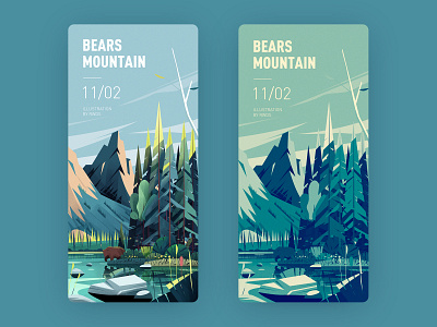 Bear mountain bear illustration landscape mountain ps river scenery tree
