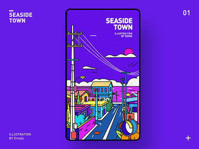 Town article cover editorial illustration landscape ps sea seaside town