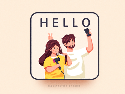 Hello blow ones hair boy girl illustration lovers selfie spouse