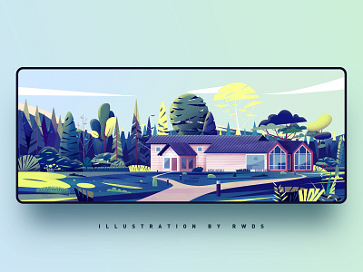 Villa branding cabin house illustration landscape scenery sunset tree villa