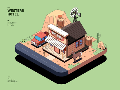 Hotel artical blog cover desert editorial illustration isometric ps remote