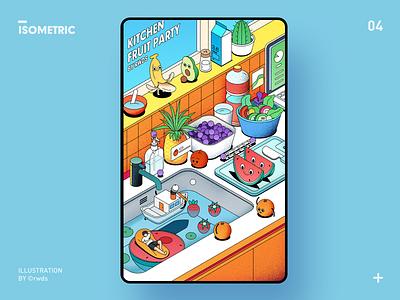 Kitchen article banana blog cover editorial fruit illustration isometric kitchen pineapple ps slack