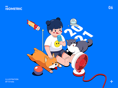 Ice-cream cat dog illustration isometric ps summer vector