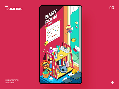 Baby room articl baby bedroom blog children cover editorial illustration isometric vector