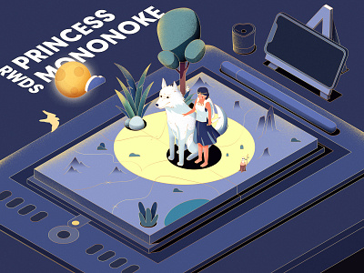Princess article editorial illustration isometric ps vector wolf