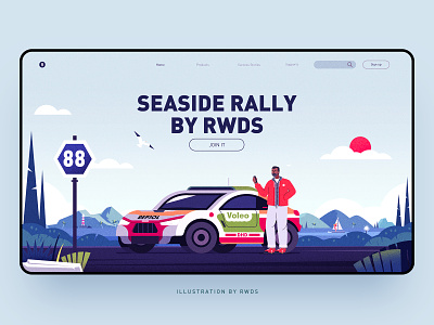 Seaside car design illustration landscape ps sea vector web