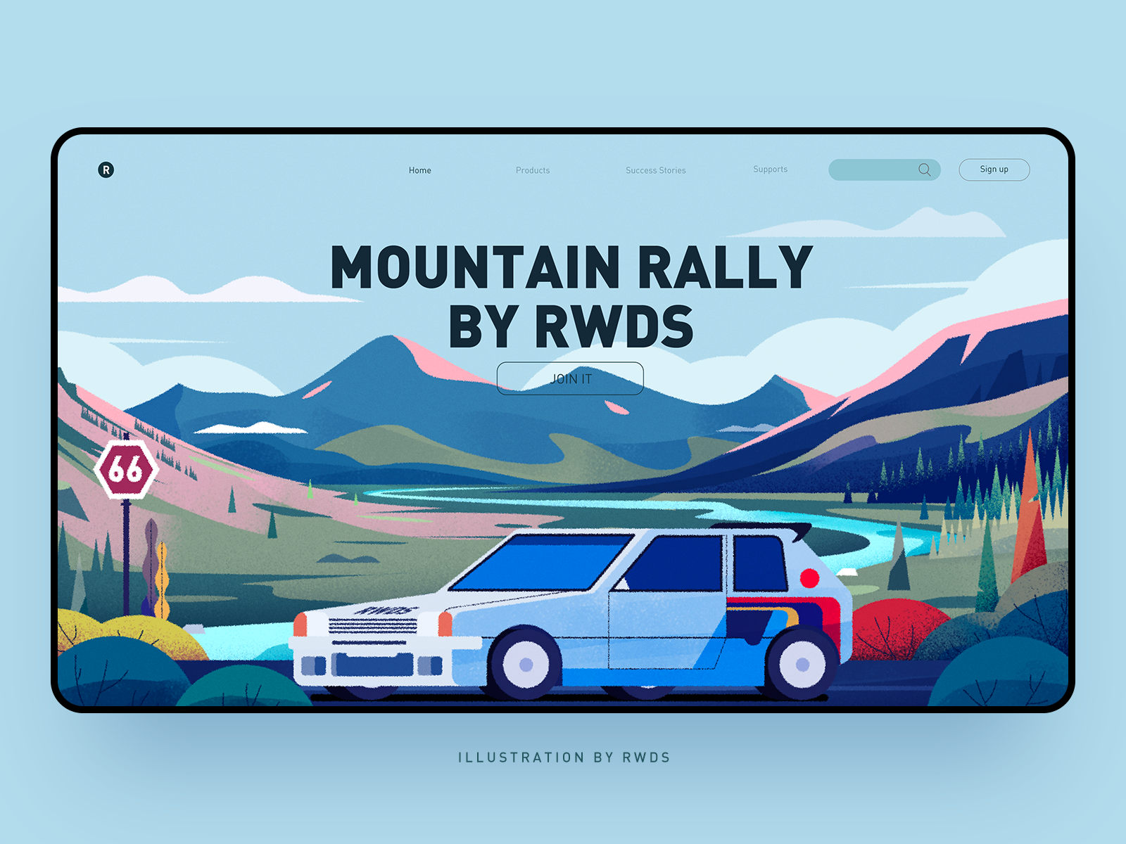 Mountain car hills illustration landscape mountain mountains river road scenery tree valley