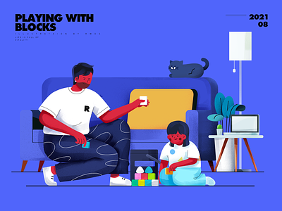 Play blog building blocks childrens day cover dad daughter editorial father fathers day girl home illustration juggle playing with blocks sofa vector