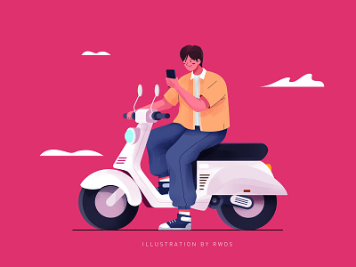 Ride business cover editorial illustration man motorcycle person phone ride working wrok