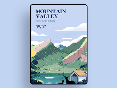 Valley hill hills house illustration landscape mountain mountains river rwds scenery valley vector