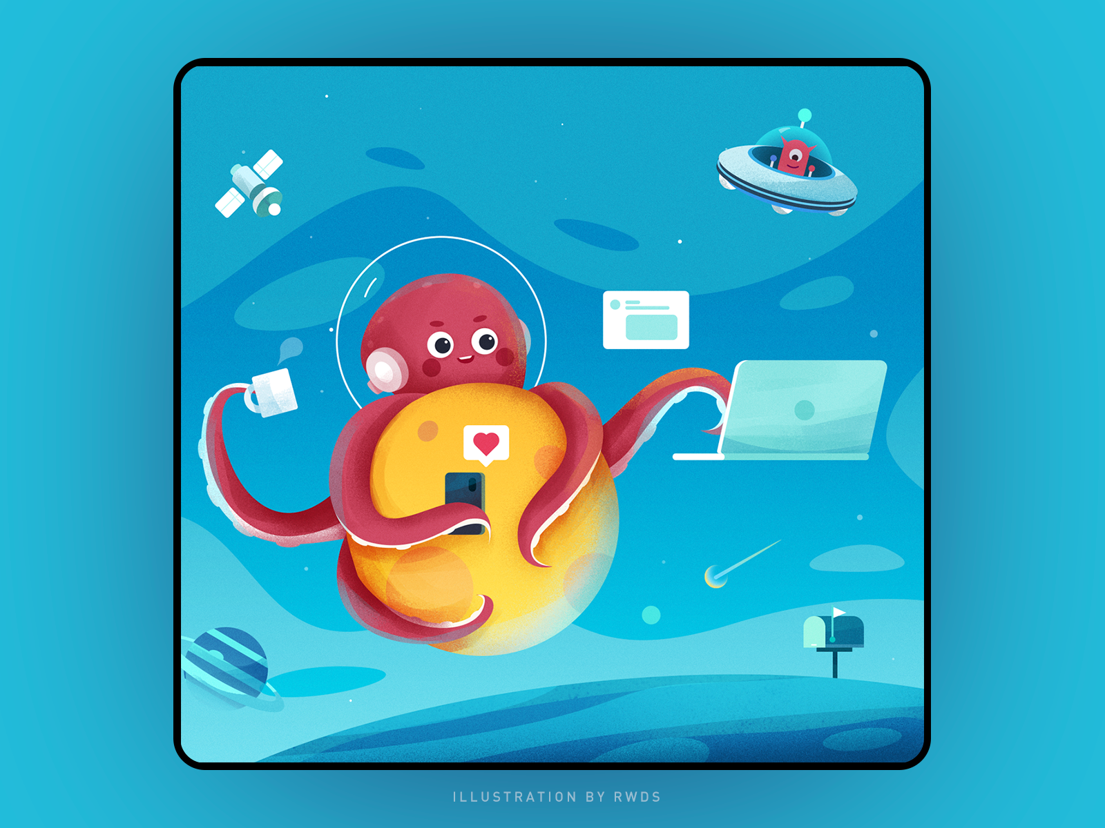 Hello design illustration ip isometric mascot octopus ps vector web