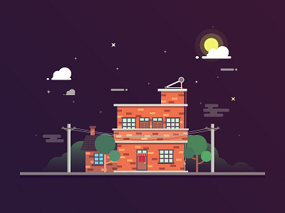 Hometown home hometown house illustrate image moon night ps tree