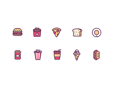 icons bread chips coffee egg food hamburger hi icecream icon ps