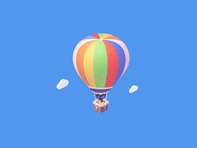 balloon 2d balloon cloud fire fly illustration isometric ps