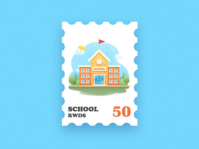 School china illustration school stamp