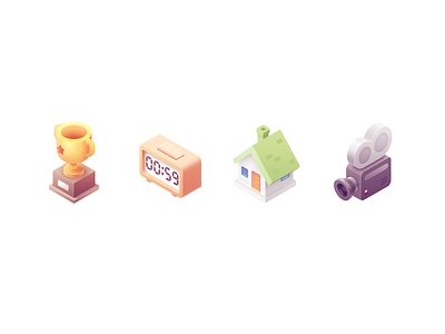 Icons Isometric 2 clock home icons isometric medal time trophy ui video