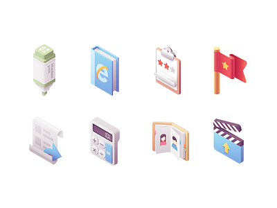 Icons Isometric3 book calculate china icons isometric marker pen ui video