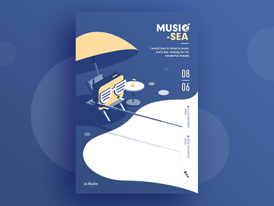 Music Sea fishing fun isometric light music radio