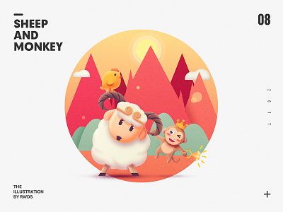 Sheep and Monkey animal chicken illustration ip mascot monkey ps sheep
