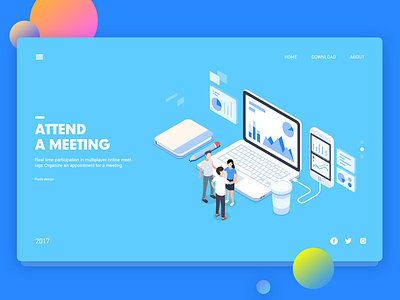 Meeting app illustration isometric meeting ui web