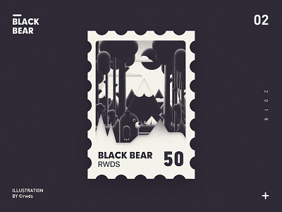 Black bear bear illustration landscape mountain stamp tree