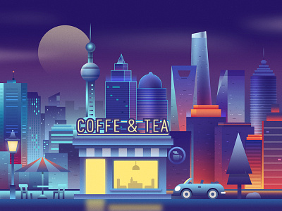 City night city illustration night ps scenes