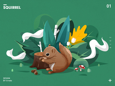 Squirrel animal flower illustration landscape mushroom spring squirrel tree