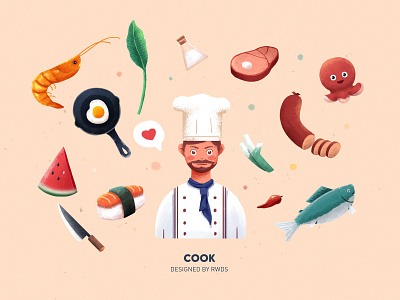 Cook article beaf business cook editorial egg fish geek bot geekbot illustration laptop office person ps rwds salt slack sport work