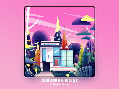 Suburban Villas house illustration landscape ps tree