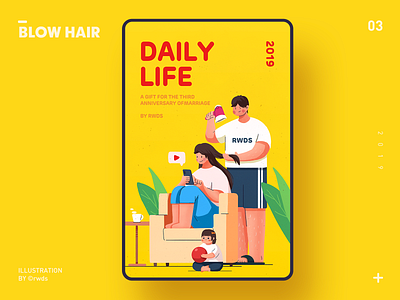 Blow hair article cover design editorial family home illustration love lover ps