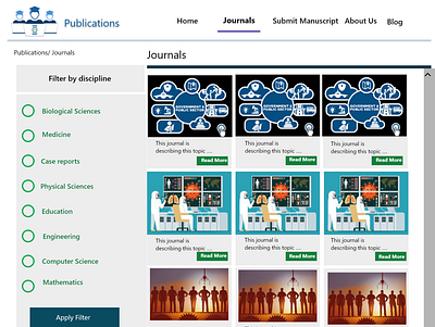 Academic Journal Publisher - Journals page articles design mockup modern
